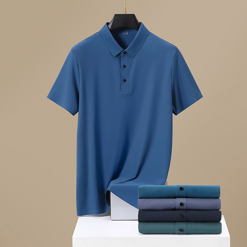 二开polo衫男士短袖t恤中年爸爸夏装冰丝光商务中老年薄款上衣服