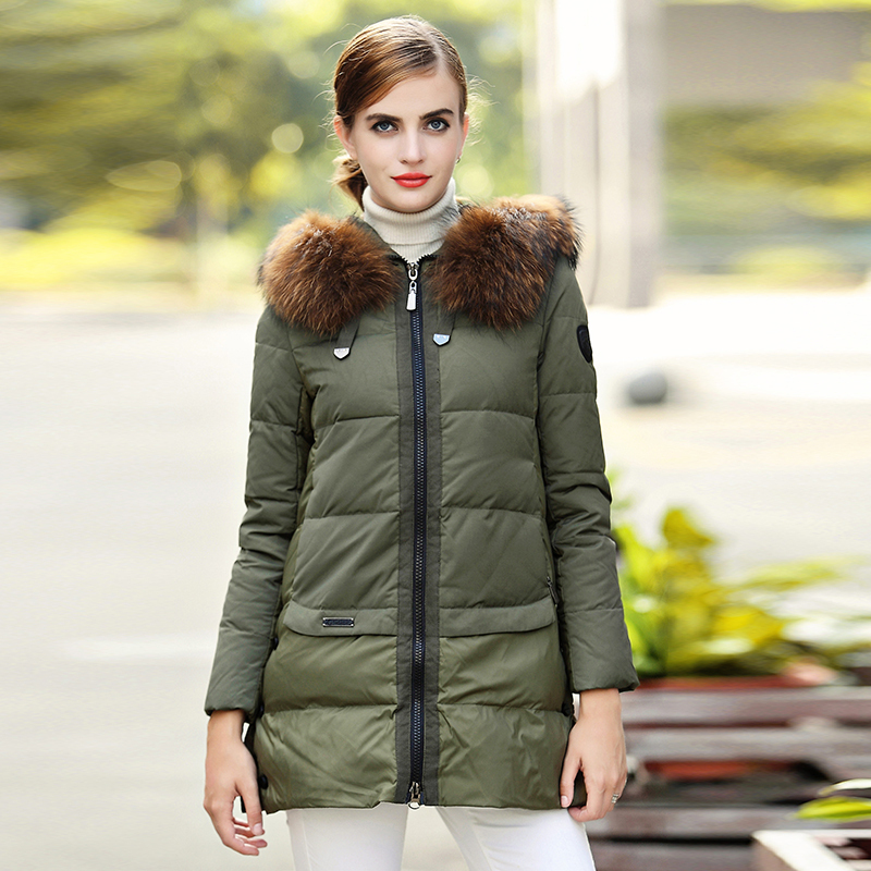 雅鹿羽绒服女中长款 大貉子毛领冬装韩版修身外套yq1101210