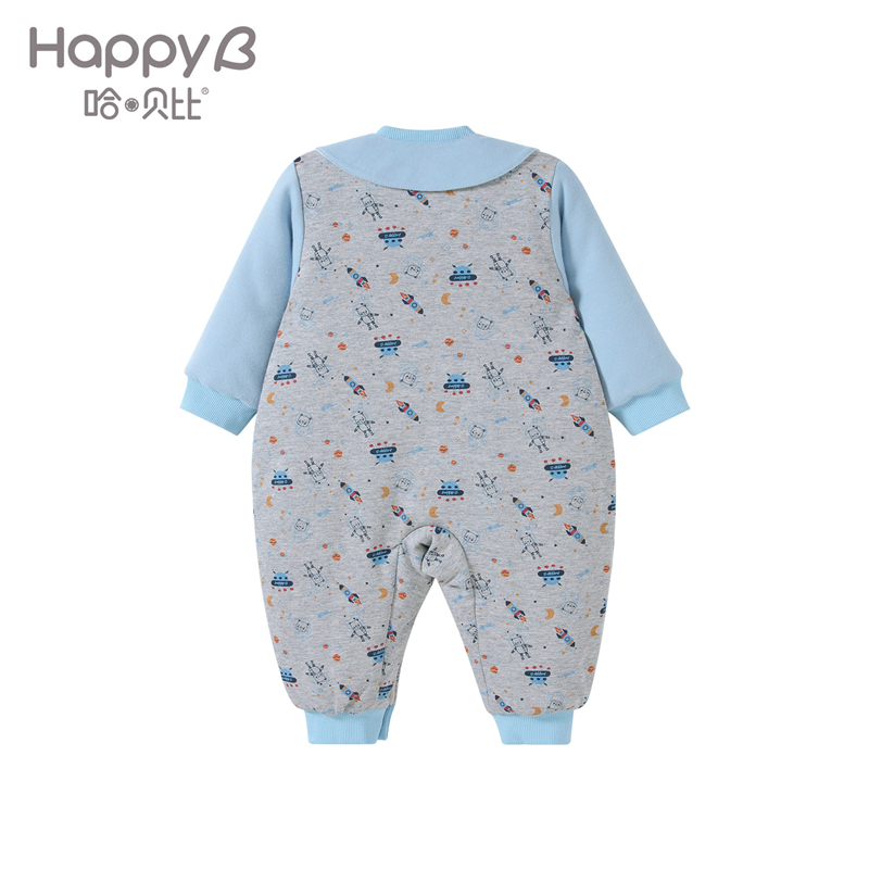 哈贝比（happyB）婴儿冬装新生儿衣服纯棉连体衣加厚男女宝宝保暖哈衣送围嘴