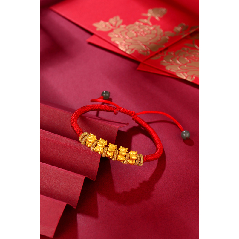 蒂蔻tico本命年生肖牛运当头五福金牛黄金转运珠手链小孩款编织红绳