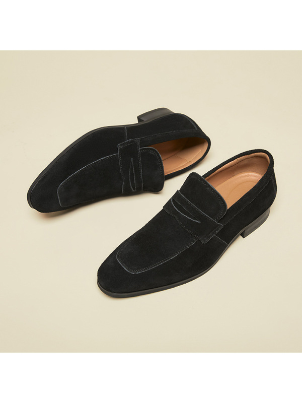 夏季一脚蹬新款日系简约绒面真皮商务正装男士皮鞋磨砂英伦乐福鞋