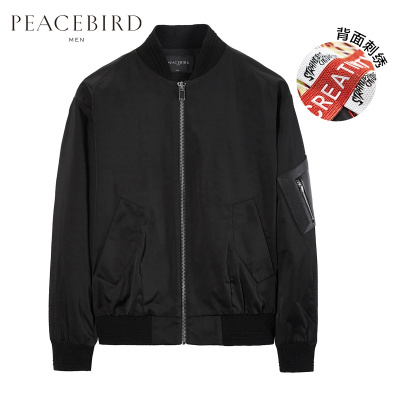 142元包邮 太平鸟男装 2018新款春季黑色个性刺绣棒球外套夹克