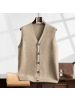 秋冬新款男士V领羊绒开衫单排扣无袖上衣中年商务休闲宽松型外套