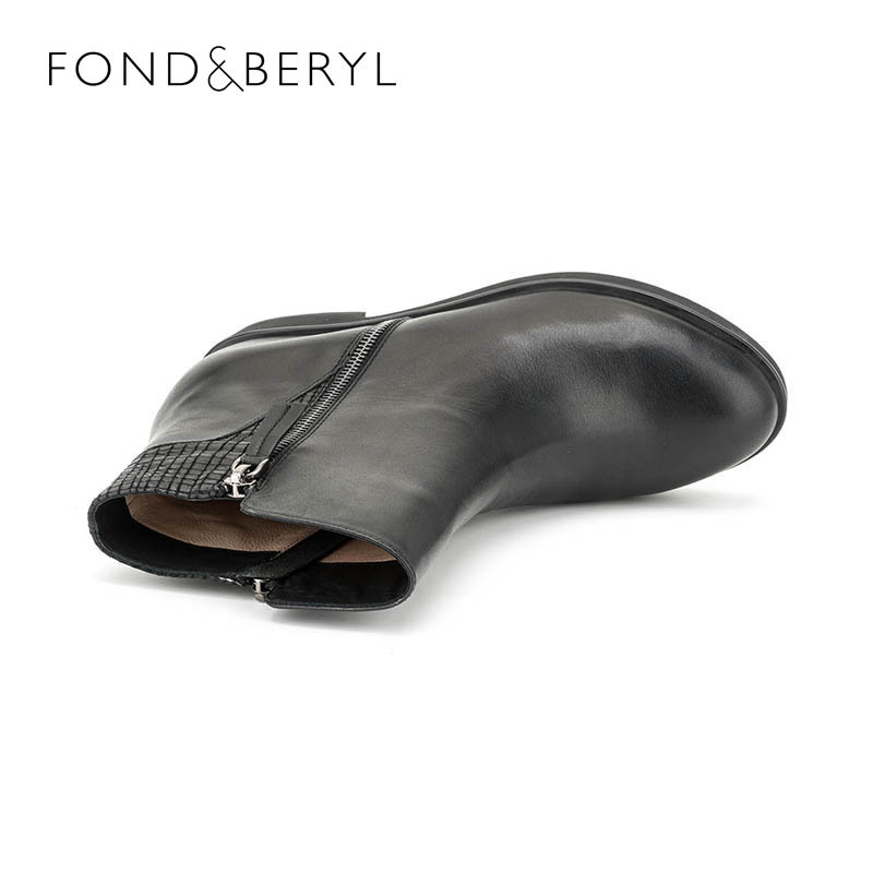 Fondberyl/菲伯丽尔冬新款牛皮圆头内 短靴女鞋FB54112657
