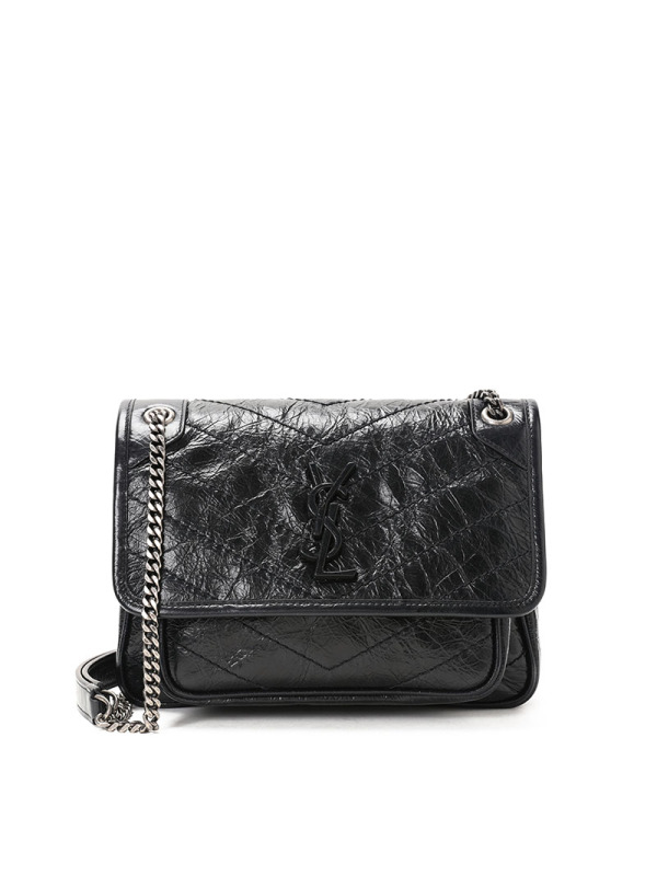 圣罗兰YSL NIKI迷你 褶皱复古皮革 链条包633160 银链 女士斜挎单肩包