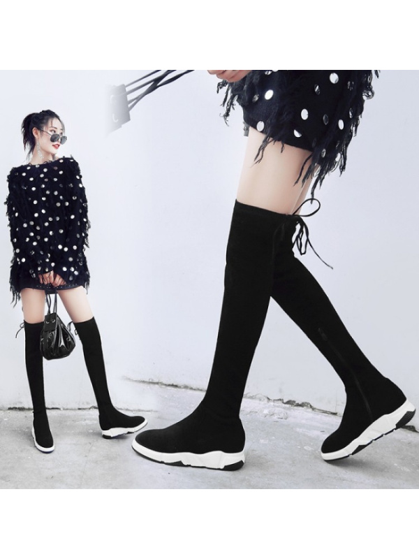 格瑞迪欧 羊皮内增高过膝弹力长靴2018秋冬季厚底坡跟骑士靴女高筒瘦瘦靴子832