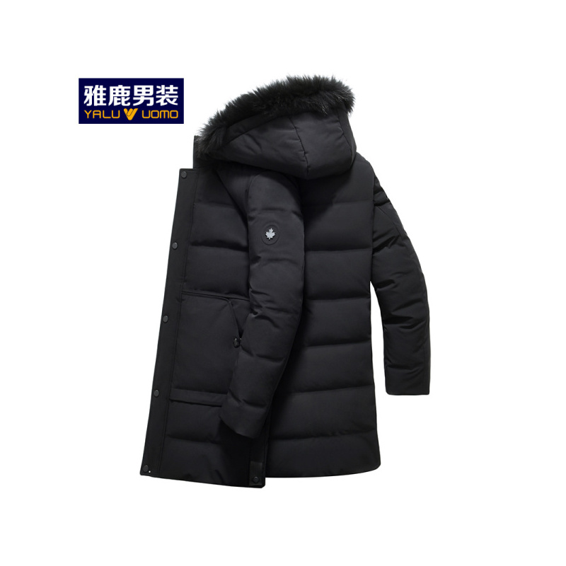 雅鹿男装羽绒服男中长款冬季新款连帽毛领加厚休闲外套S70EDYA08815