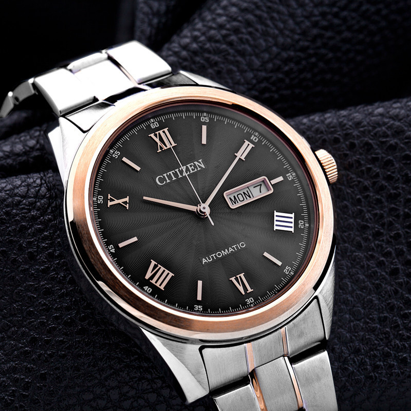 西铁城citizen手表自动机械双日历不锈钢间金色时尚男款nh751459eb