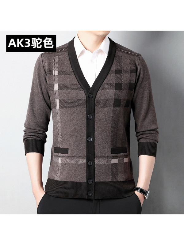 长袖开衫中年加厚保暖商务开衫外套爸爸装秋冬针织开衫男式羊毛衫