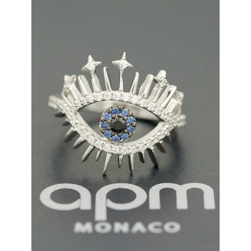 apmmonaco张靓颖同款经典幸运眼睛925银戒指女士时尚镶晶钻宴会指环