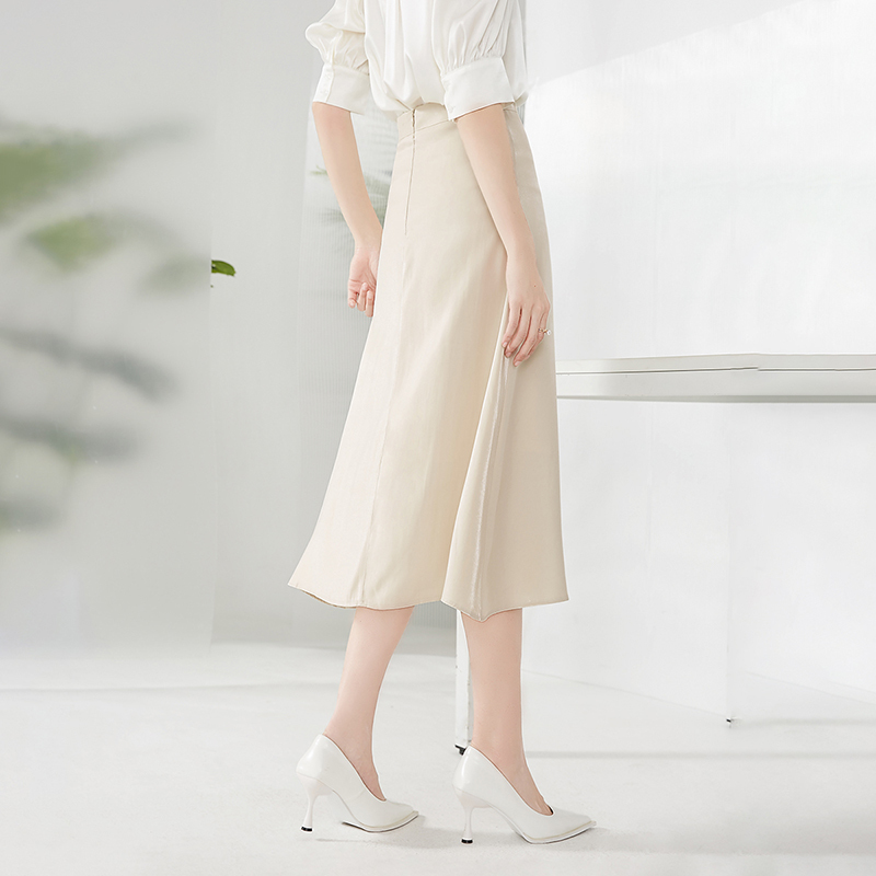 晚白2021春季新品简约通勤纯色高腰百搭职业A字裙半裙半身裙女