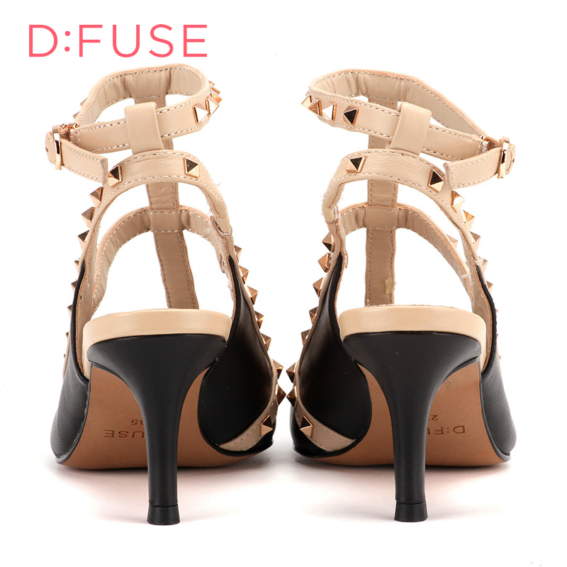 D：Fuse/迪芙斯春羊皮铆钉T型带欧美女鞋DF61113020