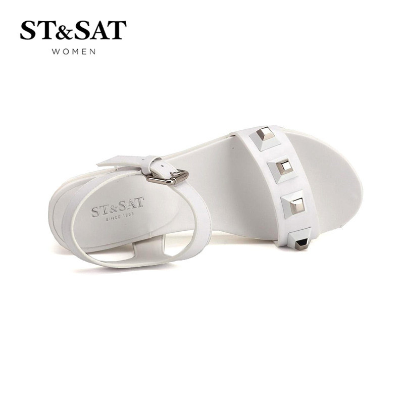 星期六ST&SAT夏牛皮露趾中跟一字型凉鞋女SS62118167