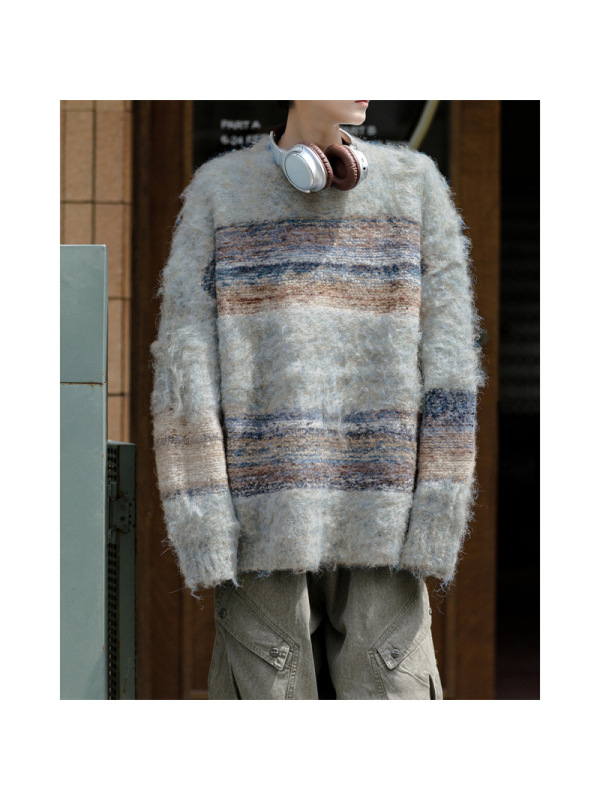 毛衣男冬季美式潮牌慵懒风圆领套头毛针织衫休闲百搭青少年男上衣