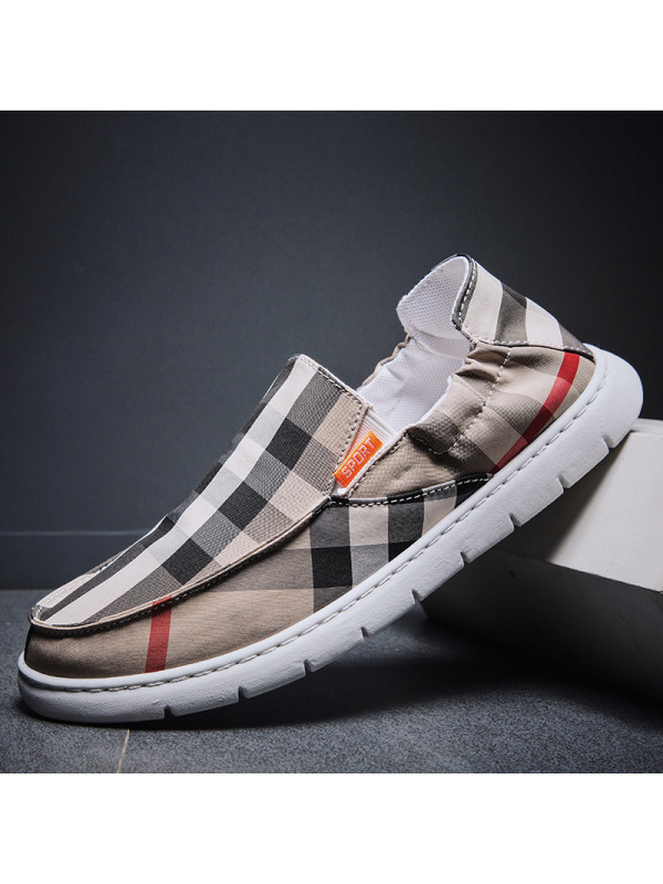 Ceen Bulled2022新款一脚蹬男鞋老北京布鞋套脚懒人鞋男士驾车格子布透气板鞋