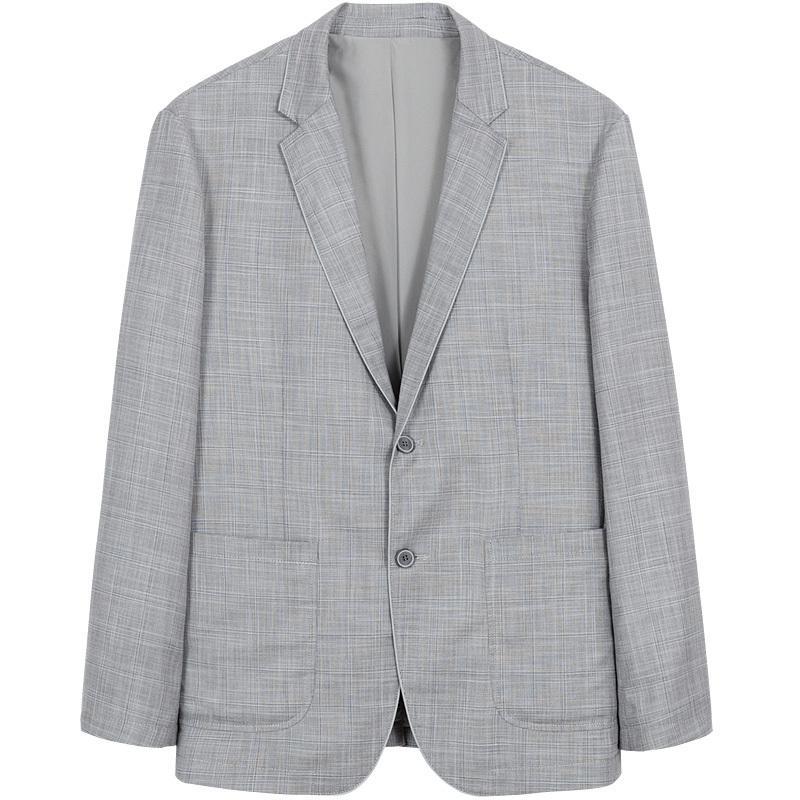 千纸鹤男装西服套装春季新款韩版休闲灰色调格纹小西装外套35214