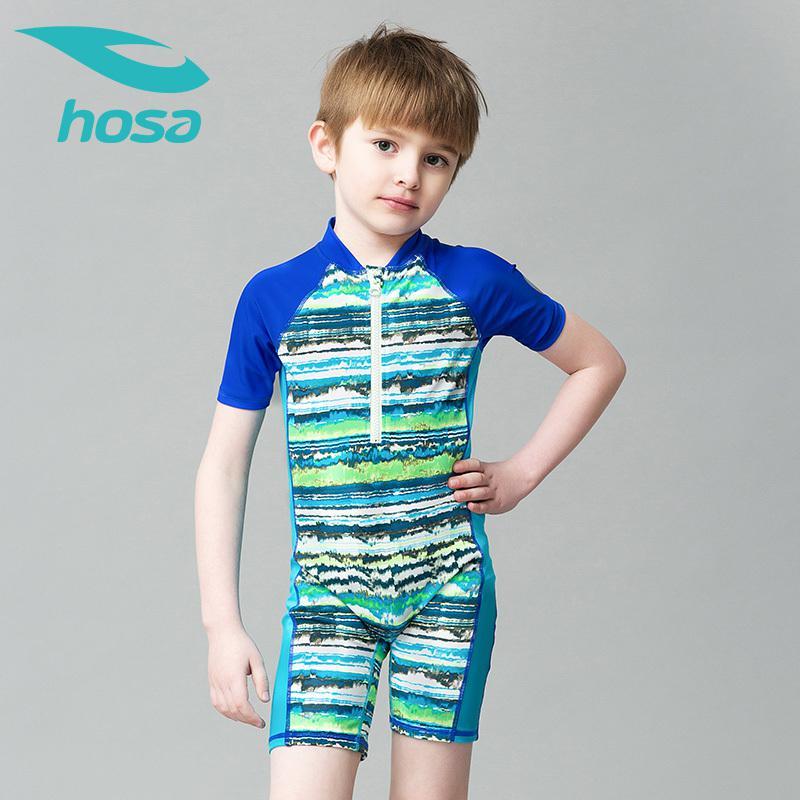 hosa浩沙男童连体泳衣中大童男生平角游泳裤时尚新款可爱泳装套装视频