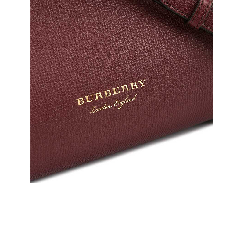 BURBERRY 博柏利手提包 女The Banner格纹欧美时尚 敞口单肩斜挎包 小号酒红色4023704