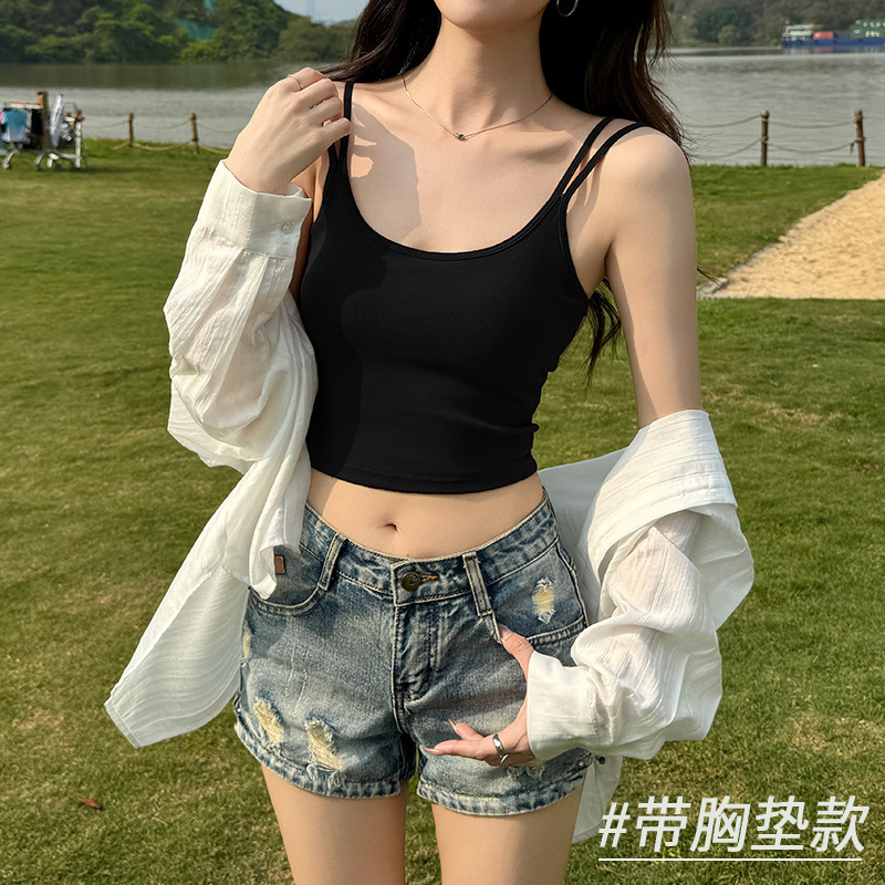 美式酷辣小吊带背心女内搭2025新款带胸垫美背文胸一体夏外穿上衣