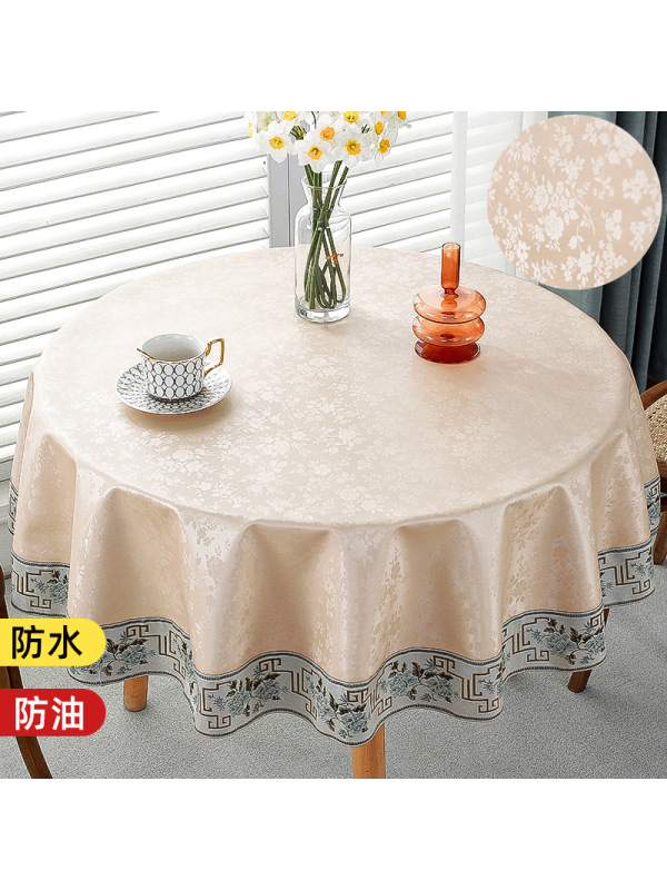 中式酒店饭店家用圆形餐桌大圆桌布台布防水防油防烫免洗布艺欧式 月季-浅香槟 300cm圆桌布【拼接】（建议直径2.6米以内圆桌用）
