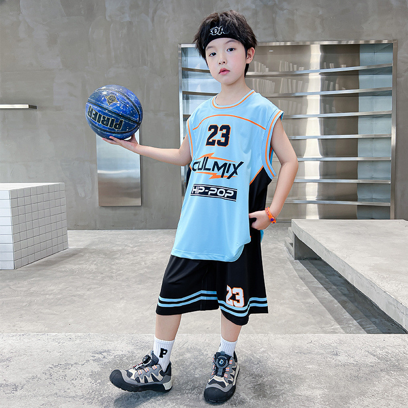 男童夏季无袖背心速干衣套装2025新款男孩夏装中大童洋气篮球服潮