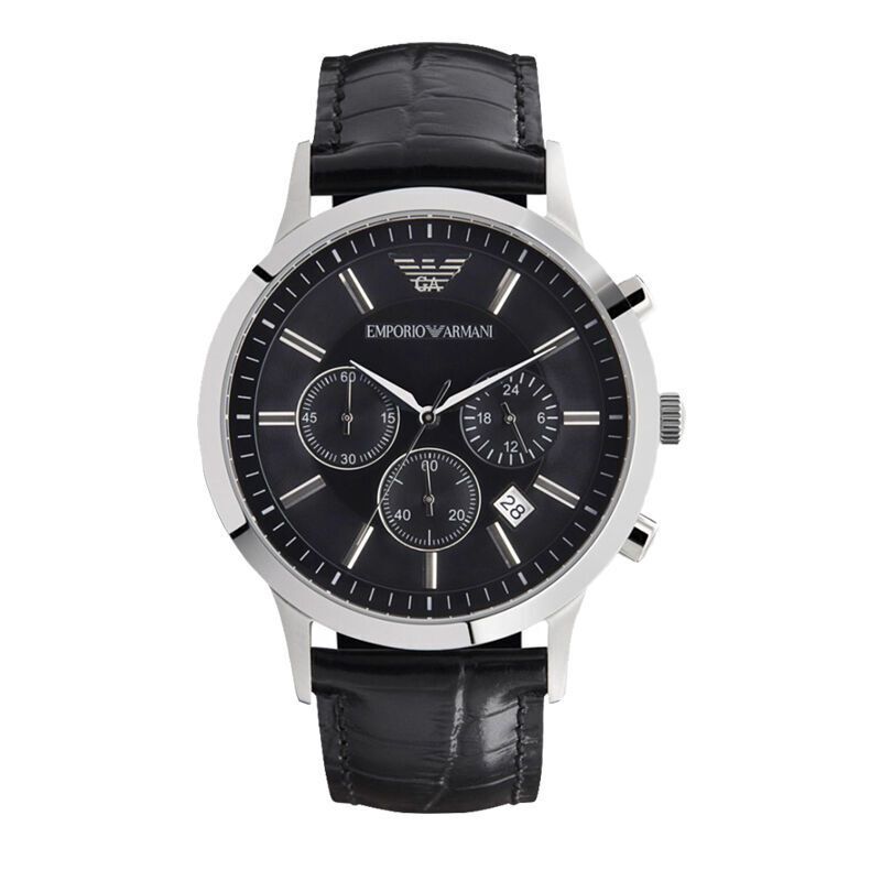 阿玛尼emporio armani 黑色皮带时尚三眼商务休闲男士石英表ar2447
