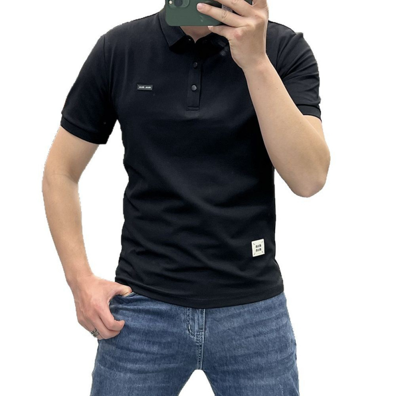 珠地棉夏季新款男士翻领纯色休闲POLO衫潮流时尚反领短袖体恤上衣