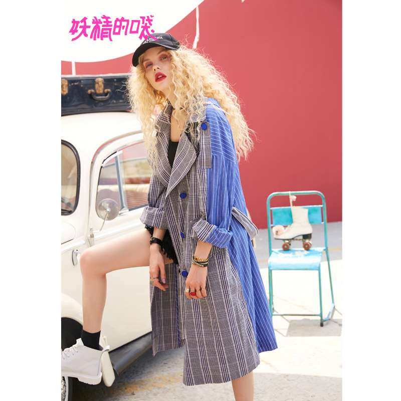妖精的口袋弧形呼吸秋季系带格子通勤风衣_1