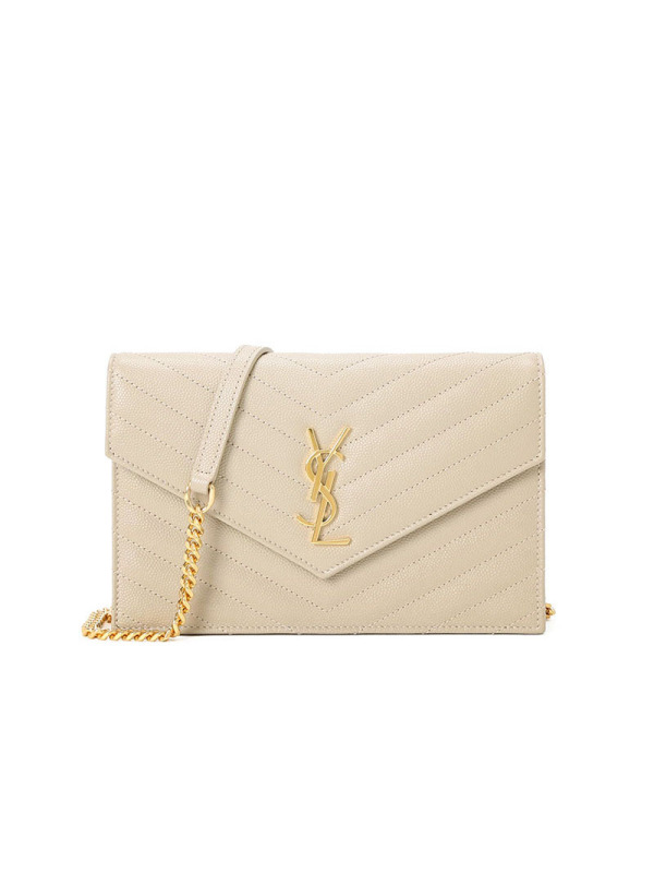 预售 圣罗兰 YSL MONOGRAM 信封包 字母LOGO鱼子酱纹 女士单肩包 393953金链