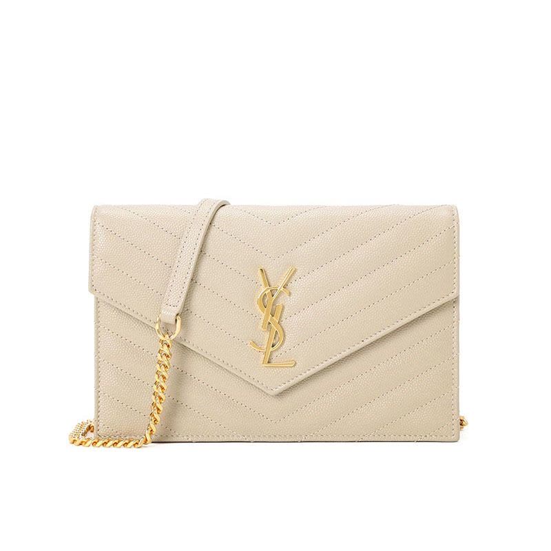 预售 圣罗兰 YSL MONOGRAM 信封包 字母LOGO鱼子酱纹 女士单肩包 393953金链图片