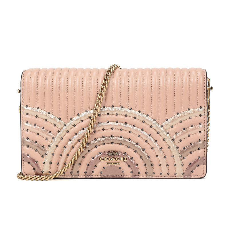 COACH 蔻驰 奢侈品 女士皮革铆钉装饰手拿包单肩斜挎包 68844