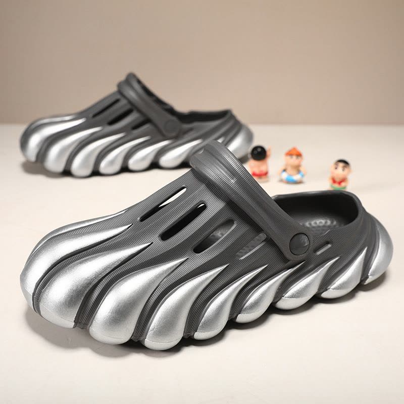 酷炫踩屎感软底洞洞鞋包趾搭扣沙滩凉鞋男士夏季两用凉拖男鞋图片