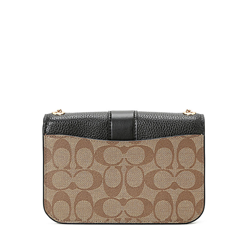 coach蔻驰女包马车链条包woc翻盖包小包圆环马车标单肩斜挎包织物拼皮