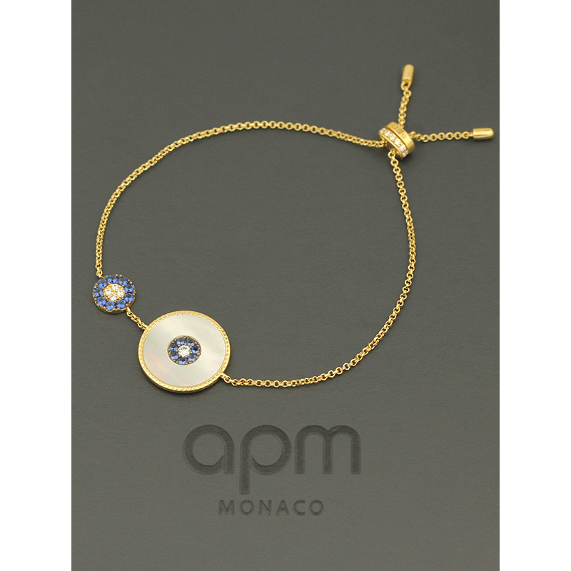 apmmonaco幸运眼手链饰珠母贝女士热带风时尚设计感手腕链可调节