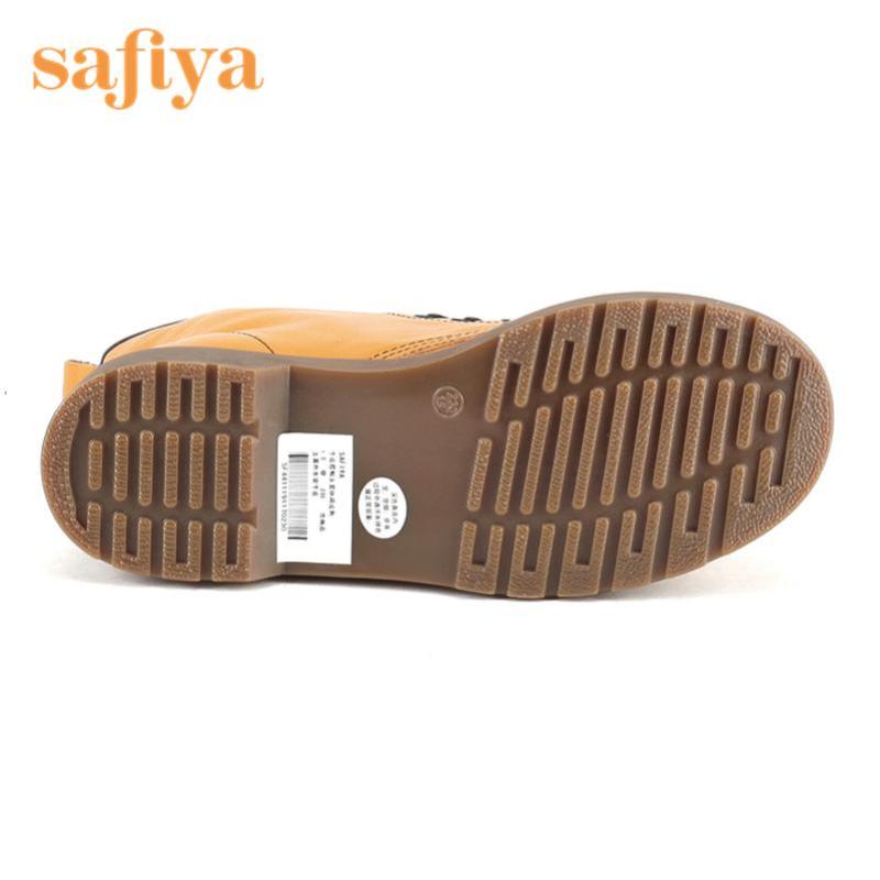 索菲娅Safiya冬季水染牛皮圆头低跟交叉绑带休闲短靴女SF44111911