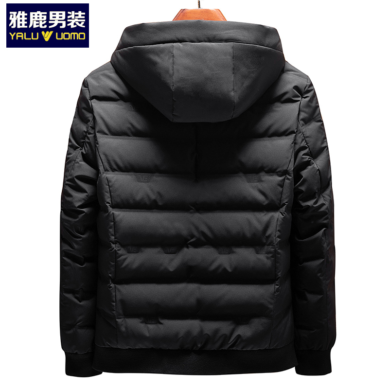 雅鹿男装90白鸭绒防风收口袖连帽保暖男士羽绒服外套14116010