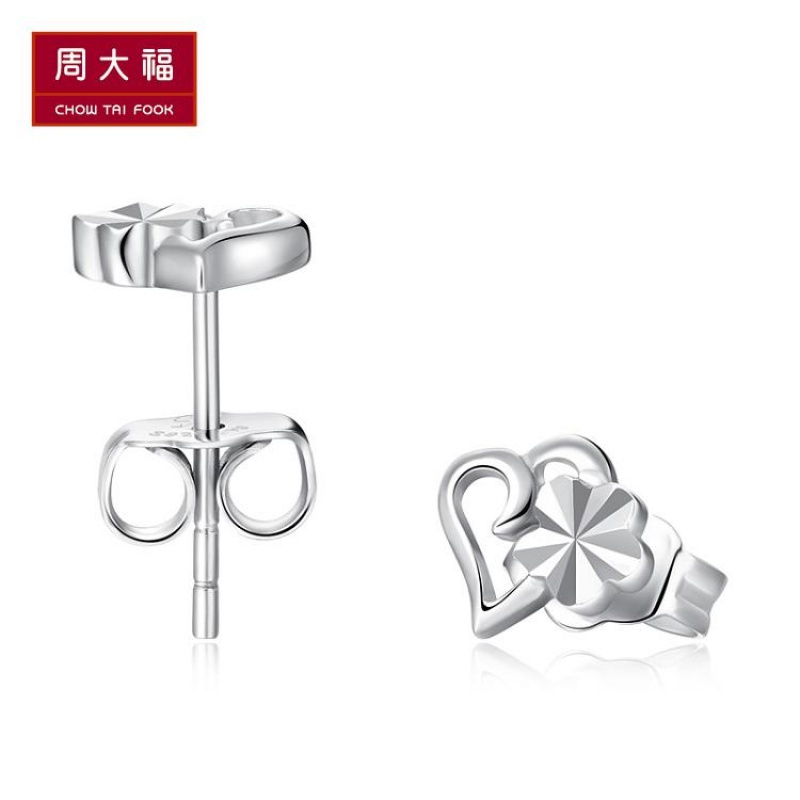 schl-精品周大福珠宝首饰心形车花925银耳钉