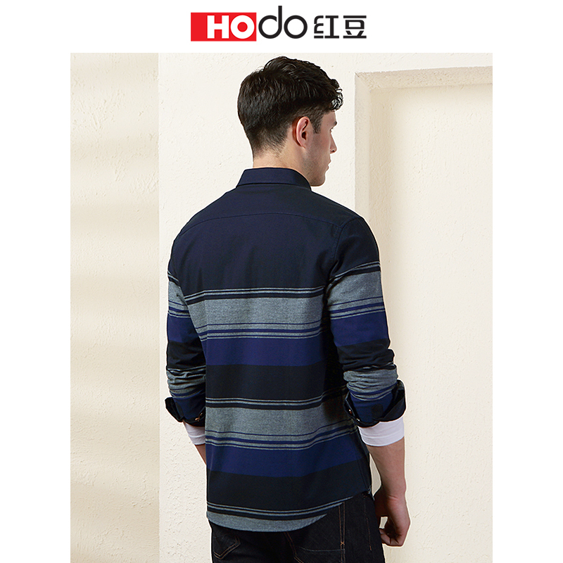 HODO红豆男装春秋季男士长袖衬衫轻时尚简约商务全棉条纹长袖衬衫男