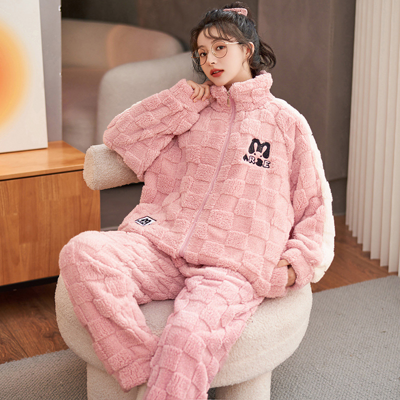 brookings新款加绒保暖女士睡衣秋冬加绒加厚睡衣女外穿家居服