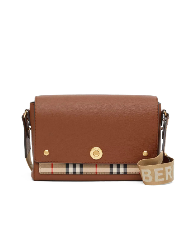 预订BURBERRY/博柏利 Vintage 格纹拼皮革 Note 斜背包 25*8.5*18CM