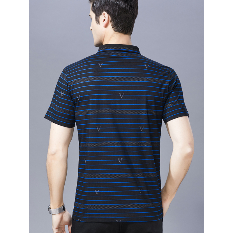 恒源祥男士短袖t恤夏款条纹中青年男t恤翻领商务棉polo衫