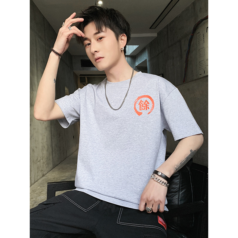 三弦(LA CORDE)短袖t恤男士2019夏季新款国潮潮流宽松休闲衣服圆领体恤男装LA-MD-9160