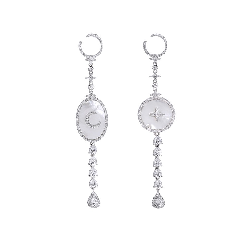 款apmmonaco星月耳环女银母贝耳钉长款流苏耳饰礼物送女友经典银ae