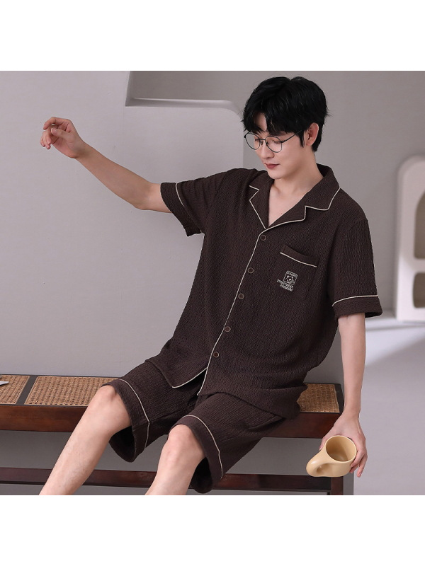 新款睡衣男士夏季棉质短袖短裤加大码休闲家居服套装可外穿