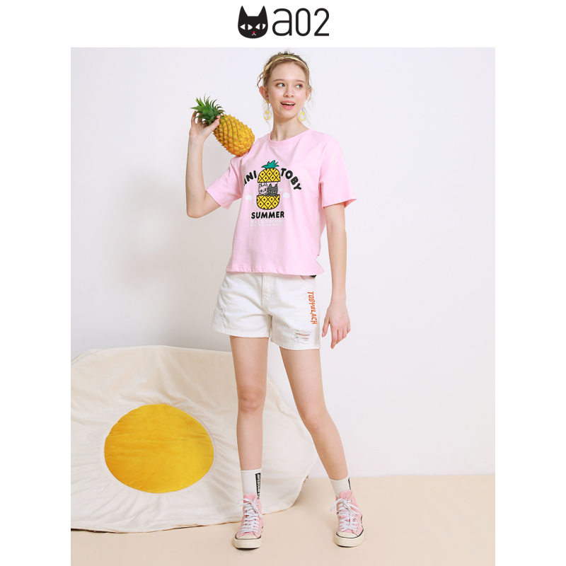 a02新款甜美少女萌趣卡通字母印花宽松短袖T恤女DTU2D1151KT