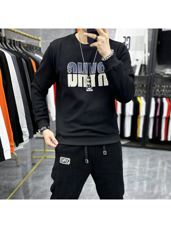 欧洲站时尚字母卫衣男士上衣圆领套头潮流长袖打底衫体恤秋冬新款