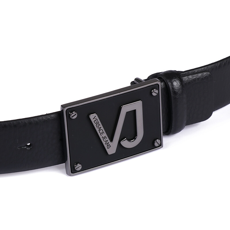 VERSACE JEANS 范思哲 奢侈品18新款 男士黑色皮革荔枝纹黑色板扣腰带 D8YRBF04 70691
