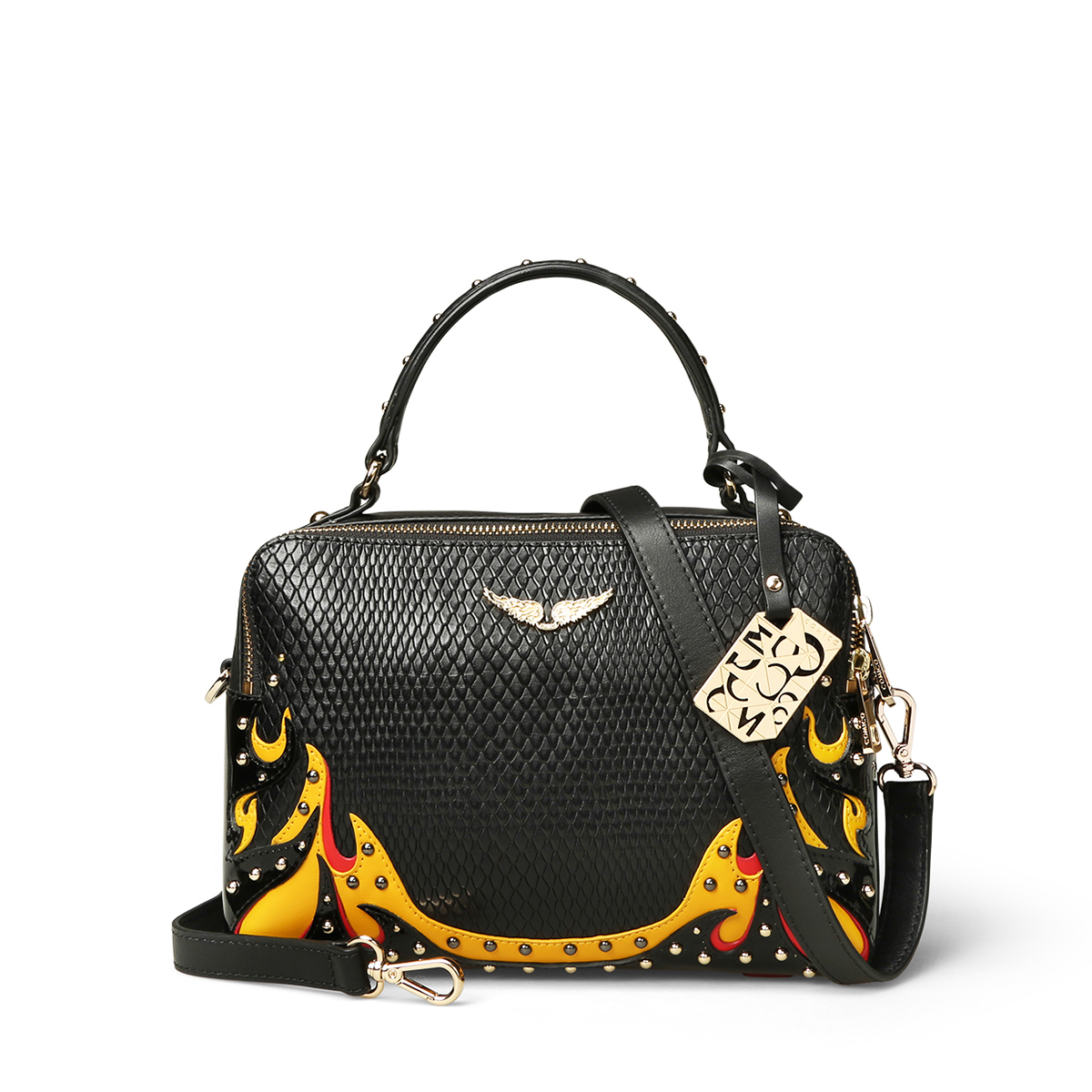 comico高美高女款火焰图案手拎小箱包女士手提包单肩斜挎包c6235参数