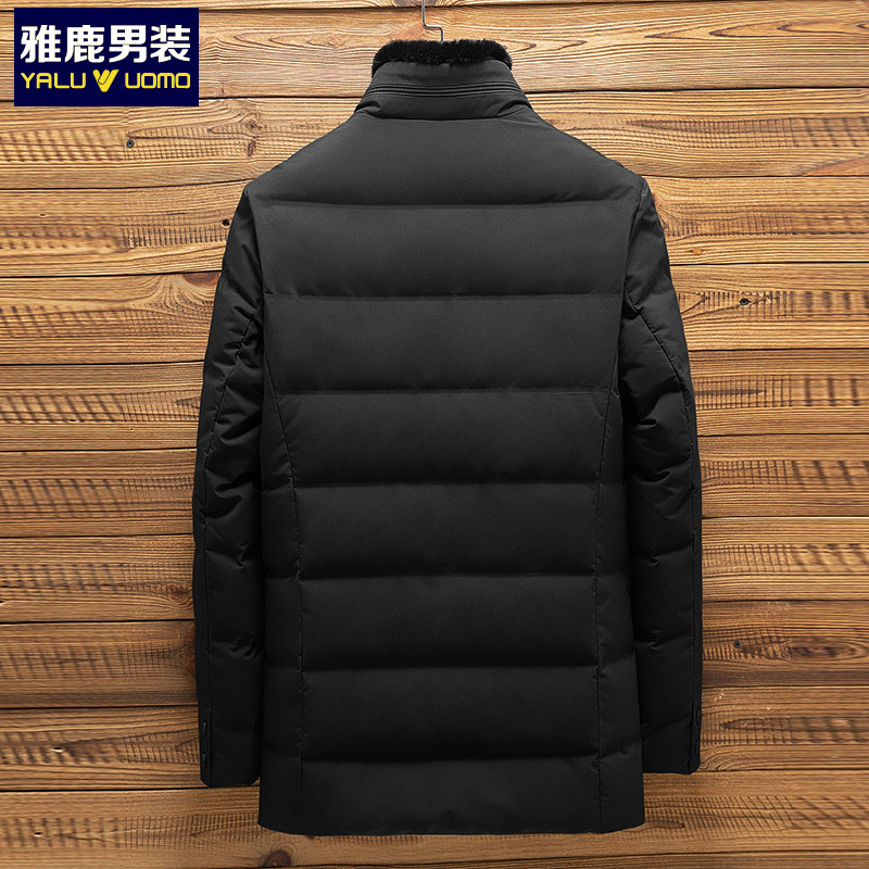 雅鹿男装冬季仿羊毛领中老年人男士羽绒服外套男款加厚爸爸装 17803