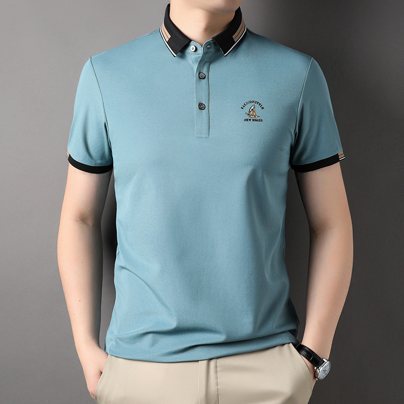短袖t恤男士夏季中青年装薄款翻领体恤纯色新款刺绣polo衫男短袖